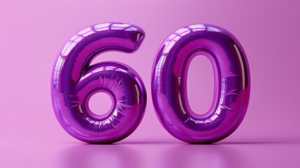 Purple number 60 balloons on a pink background