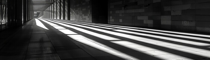 Obraz premium A photographer capturing the abstract patterns of light and shadow in an urban setting Style Light abstraction, Color High contrast monochrome, Technique Photography