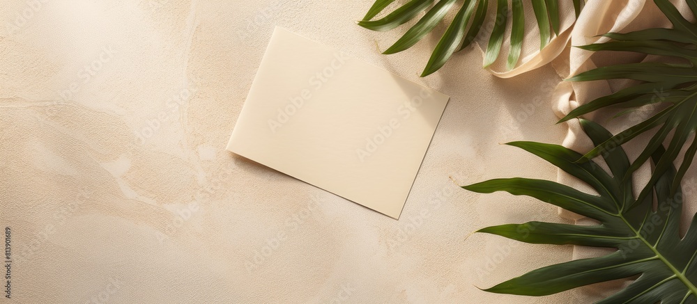 Poster top view card mockup with copy space image featuring blank greetings and wedding invitations along w