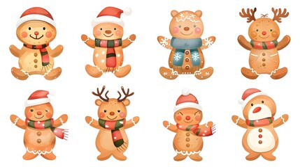 Fototapeta premium Cute Christmas Characters with Festive Holiday and Ornaments in Cartoon Style