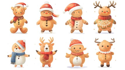 Cute Festive Christmas Characters with Cartoon Animals in Holiday Attire