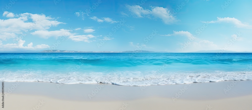 Poster a picturesque beach scene with plenty of space for adding text or images. copy space image. place fo
