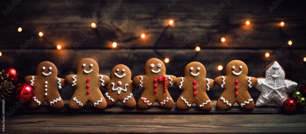 Aufkleber a festive image of christmas gingerbread cookies displayed on a wooden table featuring a vignetting 