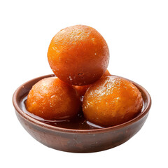 Gulab Jamun an Indian and Pakistani sweet in bowl, isolated on white background.