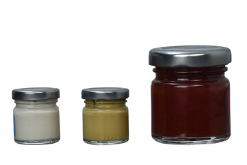 kitchen sauce pepper seasoning ketchup mustard and mayonnaise seasoning in glass jar