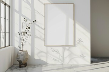 A white vase holding dried grasses complements the stark minimalism