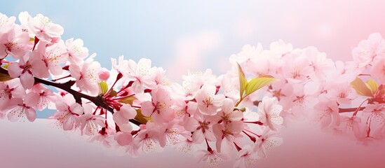 Obraz premium In spring women can enjoy the vibrant and colorful flowers of Apple cherry cherry and Sakura A copy space image showcasing these blooming beauties would be visually appealing