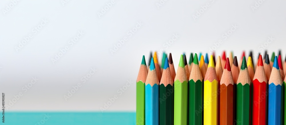 Poster there is a copy space image with a notebook and a set of brightly colored pencils