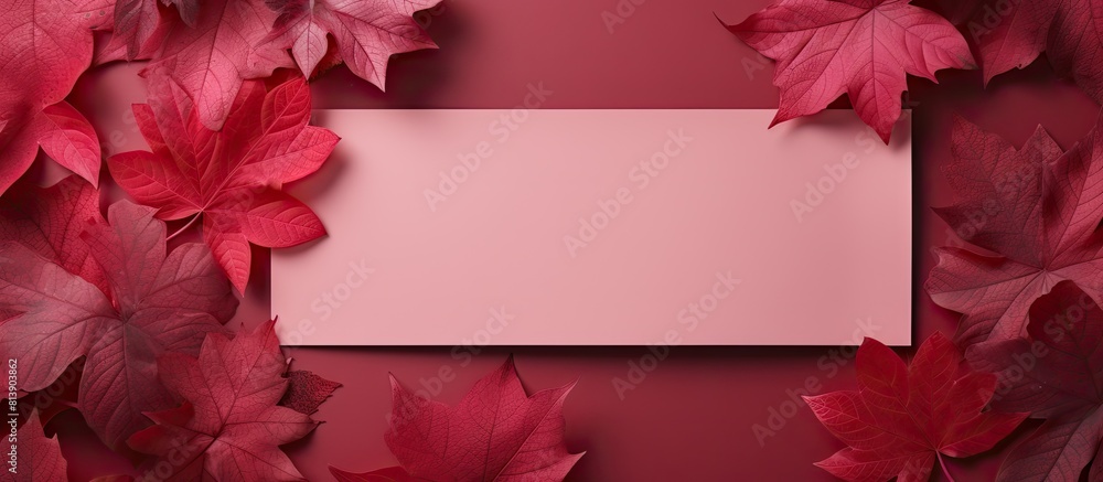 Poster mockup of a paper card frame made of red leaves featuring a copy space image