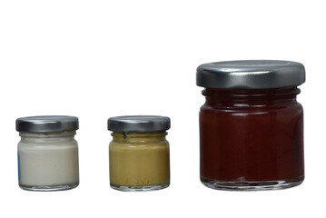 kitchen sauce pepper seasoning ketchup mustard and mayonnaise seasoning in glass jar