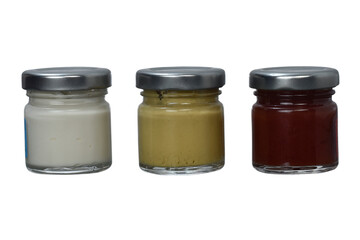 kitchen sauce pepper seasoning ketchup mustard and mayonnaise seasoning in glass jar