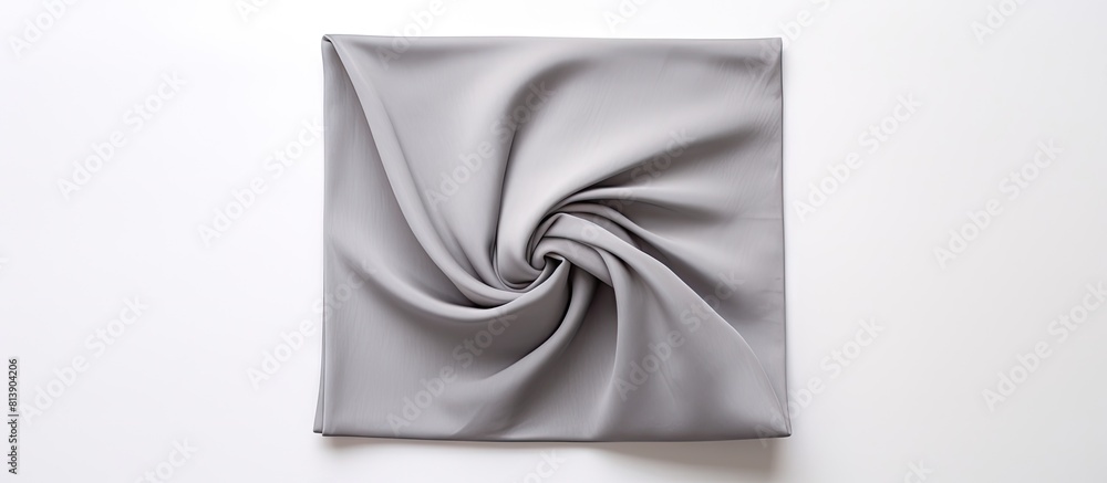 Poster top down view of a gray napkin placed on a white background providing an ideal space for adding an i