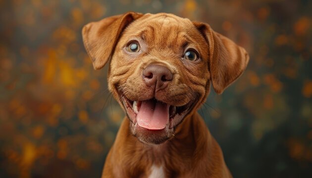 A brown dog with a pink tongue is smiling by AI generated image