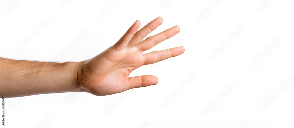 Poster a hand is making a gesture of reaching up isolated on a white background perfect for a copy space im