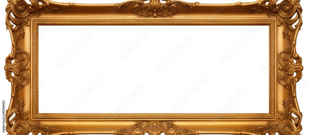 Poster isolated on a white background there is a golden ancient wooden picture frame with a cut out canvas 