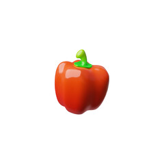 Whole red bell pepper 3D vector, glossy ripe vegetable isolated, salad ingredient, natural plant food, farm game asset