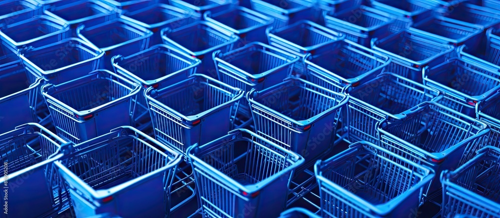 Poster the image displays a close up view of shopping carts arranged on a vibrant blue background offering 
