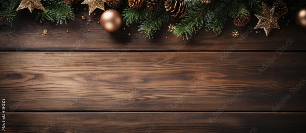 Poster the wooden background serves as a perfect setting for the christmas wreath with ample copy space ima