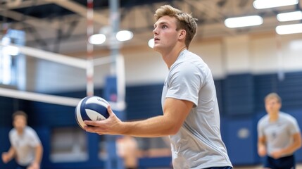 White man practicing volleyball sport, person is focused and enjoying the sport, sports...