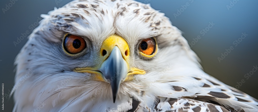 Poster close up portrait of a domestic gyrfalcon with a copy space image available