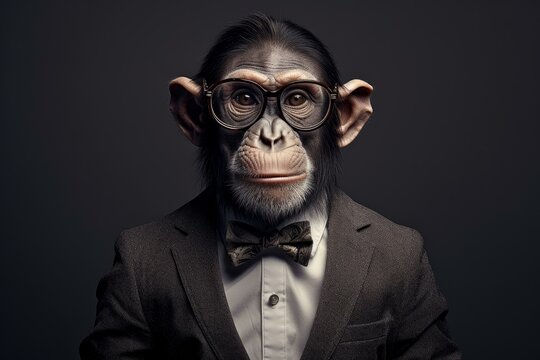 Creative Fancy Suit Top Monkey Portrait. Animal Wild Character Ape Mammal. Generate Ai