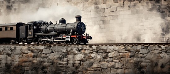 Fototapeta premium Copy space image of a train passionately training on a stone wall background