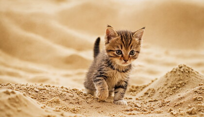 cat playing on the beach