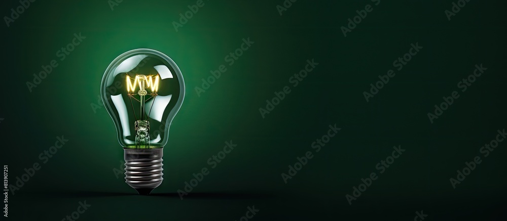 Poster a minimal concept with a light bulb on a green background offering copy space for creative use