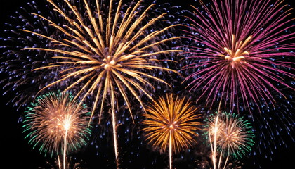 Obraz premium Vibrant Fireworks Display Lighting Up Night Sky During Festive Celebration