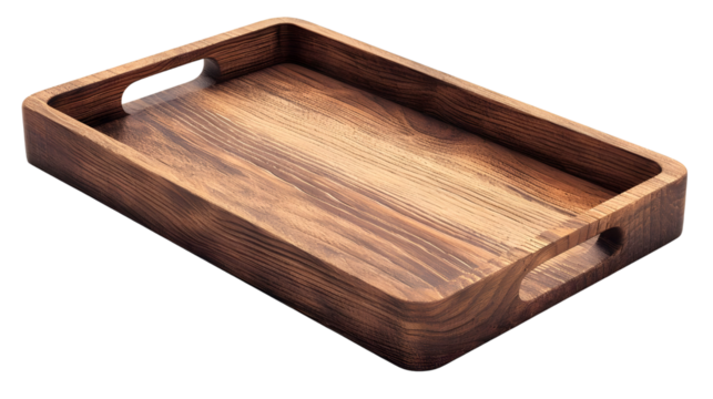 wooden food serving tray Isolated on transparent background