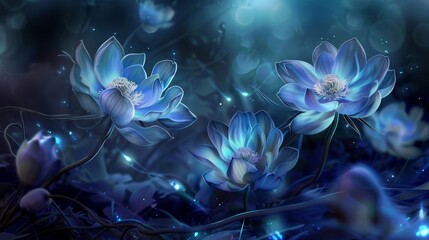 Phantasmal flowers in moonlight background