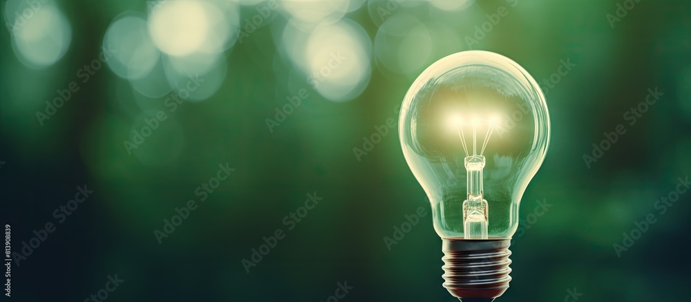 Poster a minimal concept with a light bulb on a green background offering copy space for creative use
