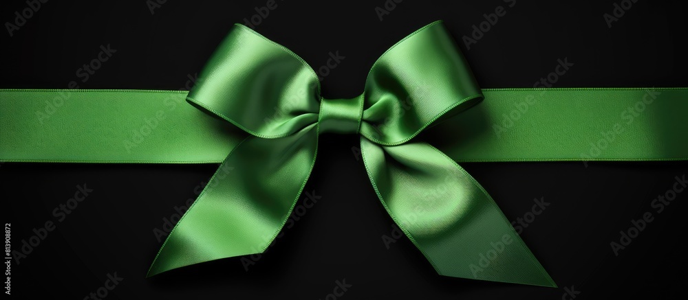 Poster top view of a green ribbon placed on a black background providing ample copy space for adding text c