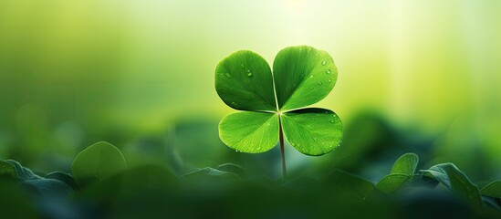 A symbol of good luck the four leaf clover is a rare find with its distinct shape and bright green color. Copy space image. Place for adding text and design
