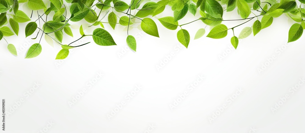 Poster abstract copy space image of green leaves and branches on a white background representing the concep