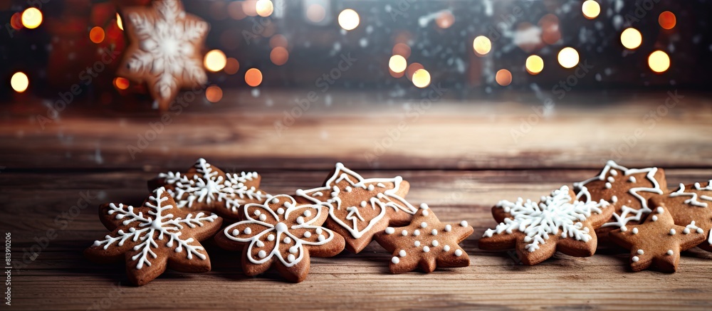 Aufkleber a festive image of christmas gingerbread cookies displayed on a wooden table featuring a vignetting 