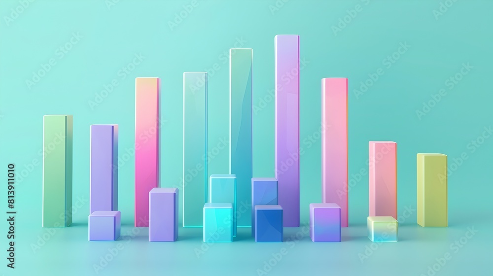 Poster pastel gradient bars visualizing data analysis and business statistics