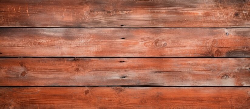 Copy space image of a rustic wooden background made from weathered boards showcasing a warm brick red orange color palette