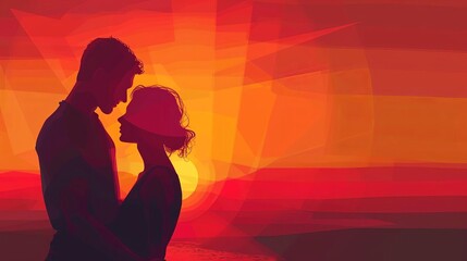 Craft a digital artwork showcasing a side profile of a couple standing close