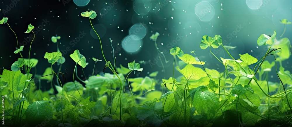 Poster a leafy frame with a bokeh background features a vibrant green leaves pattern representing the conce