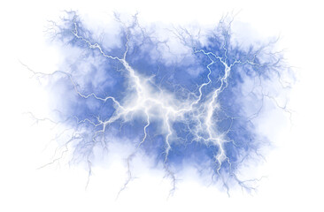 Blue lightning, abstract energy and electrical, isolated on transparent png background