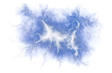 Blue lightning, abstract energy and electrical, isolated on transparent png background