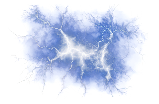 Blue lightning, abstract energy and electrical, isolated on transparent png background
