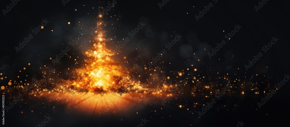 Poster black background with a christmas fire spark. copy space image. place for adding text and design