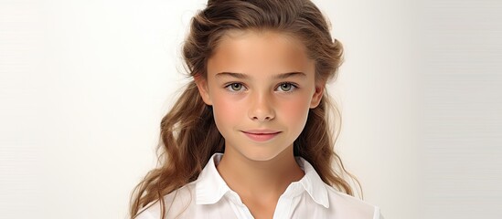 A young girl around 11 to 12 years old with an emotional expression is wearing a white shirt The photo was taken in a studio with a white background The image can be used for advertisements or to inc