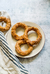 Healthy oats baked bagels . Healthy food 