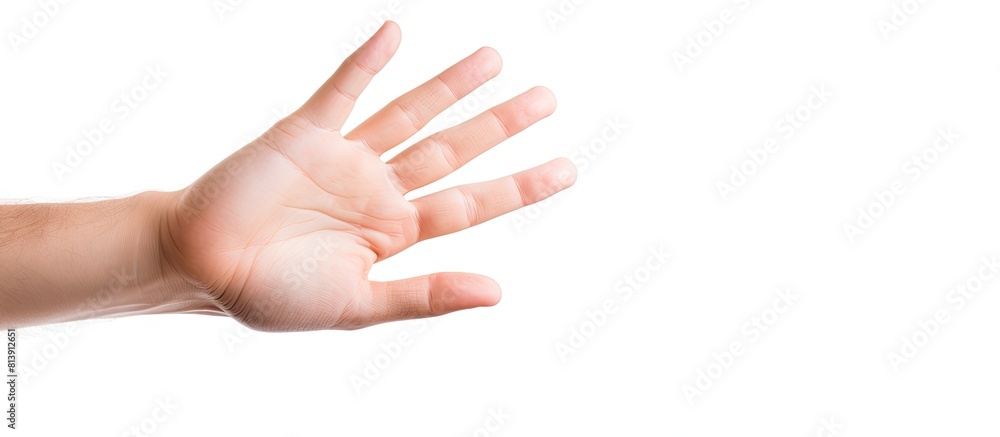 Poster a hand is making a gesture of reaching up isolated on a white background perfect for a copy space im