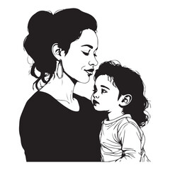 Vector mom with her female child in continuous line art drawing style mother and daughter