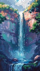 Obraz premium Illustrate a cascading waterfall seen from below