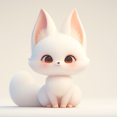 Adorable Fluffy White Cartoon Cat